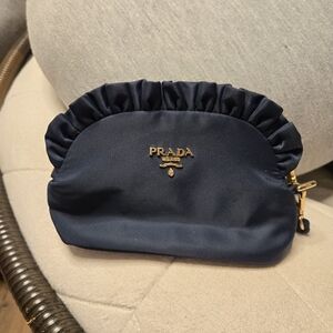 Prada Navy Ruffled Pouch Clutch